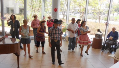 Teaching an American folk dance to seniors